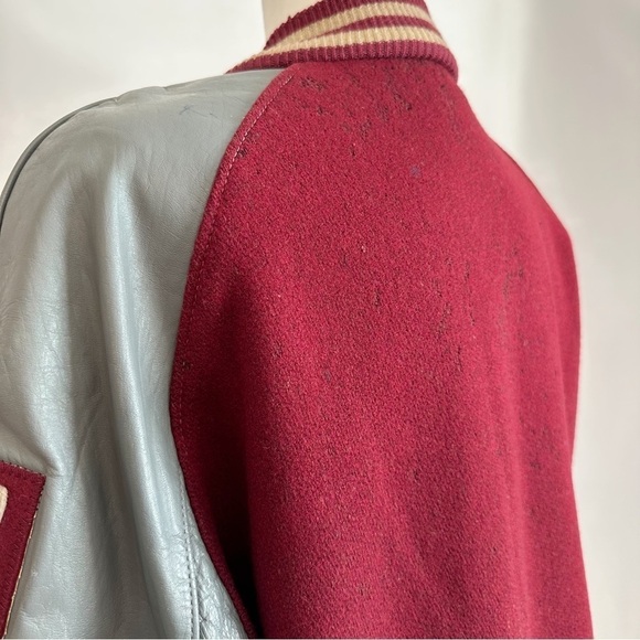 Vintage 50s Leather Wool 71 Varsity Letterman Jacket Snap Button Burgundy 42 Med - Picture 12 of 16